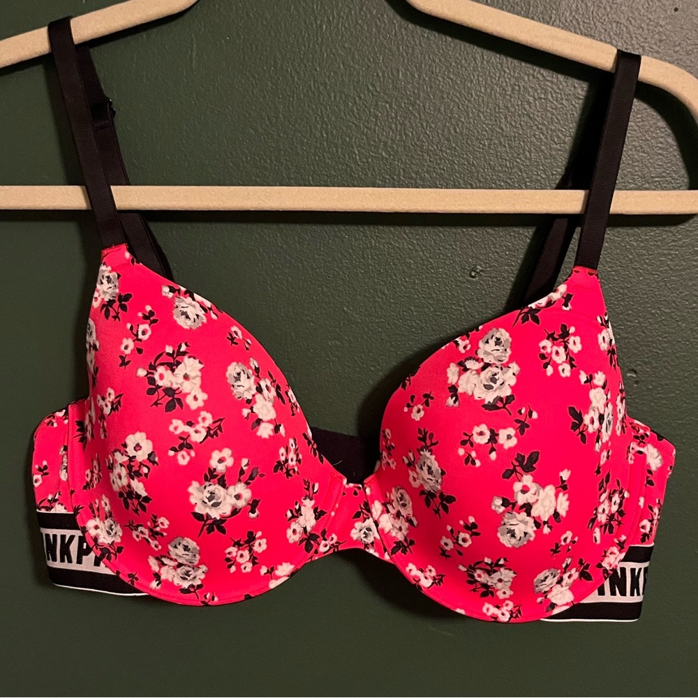 Red Floral Print Bra